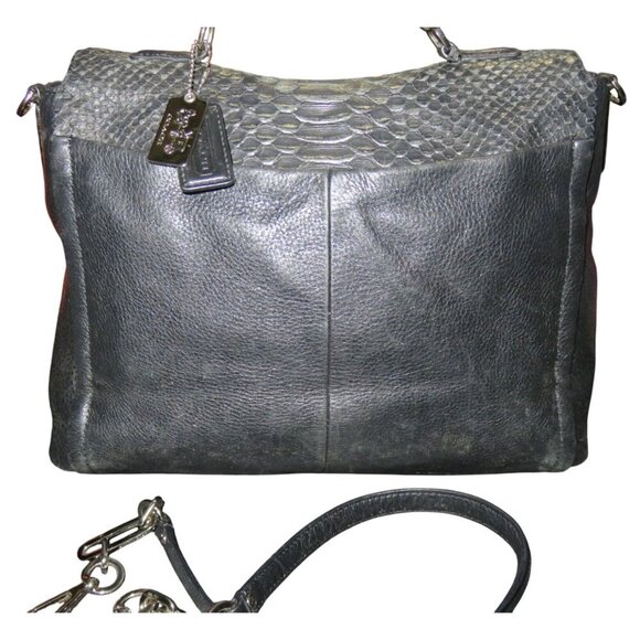 Coach 2013 Madison glitter python Sadie Flap Leather Crossbody Satchel in Black - Picture 2 of 13